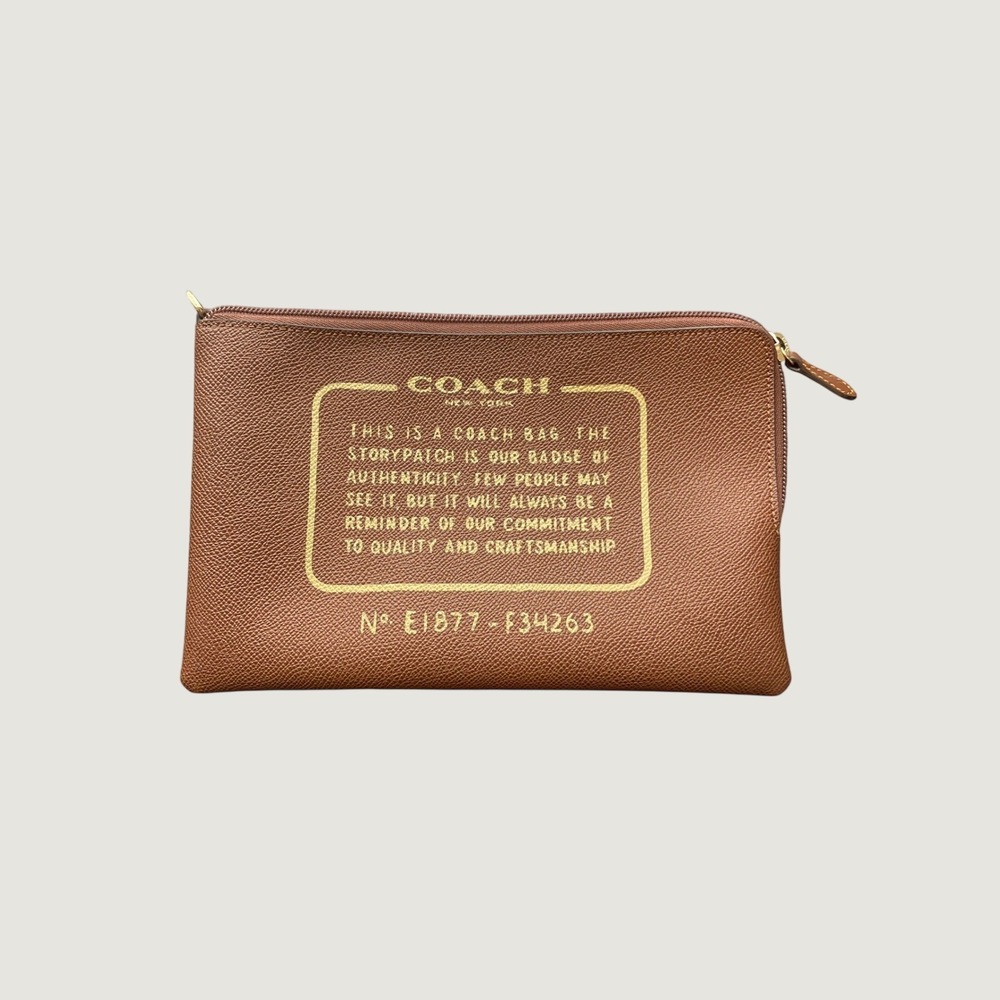 Coach Leather Pouch Bag Storypatch Brown O/S F34263
